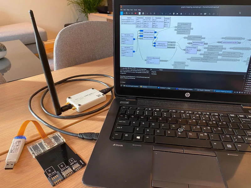Laptop and SDR radio on table